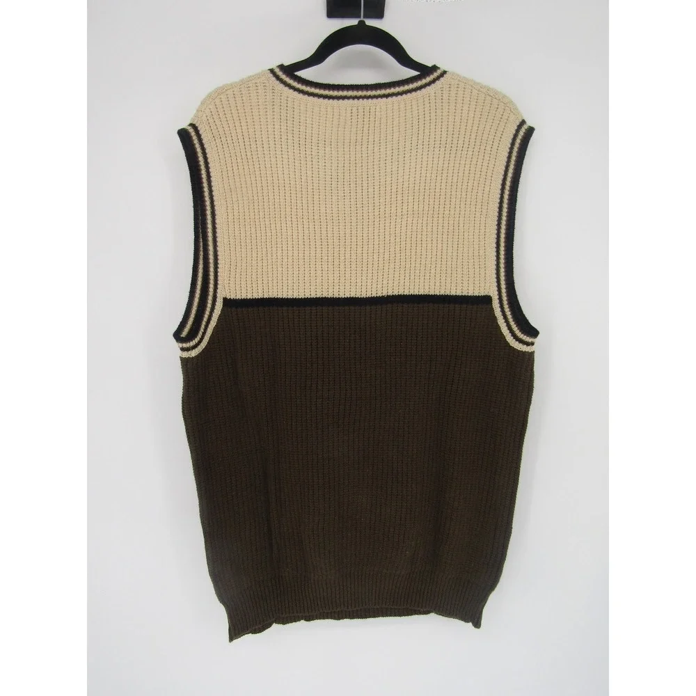 County Seat Sweater Vest Mens Large Brown Tan Colorblock Ribbed‎ Knit Vintage